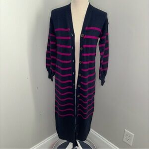 LOFT NEW navy blue & purple striped duster long cardigan sweater size SP